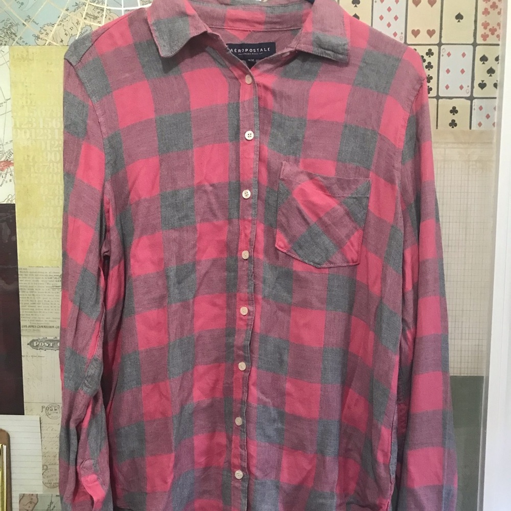 Aeropostale pink and grey flannel
